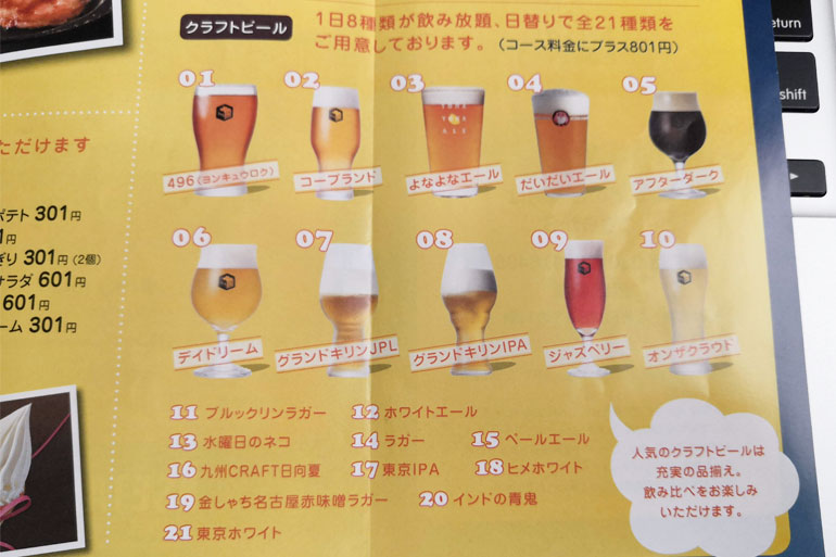 浦和伊勢丹ビアガーデン クラフトビールメニュー